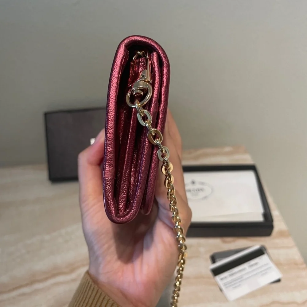 AUTHENTIC Prada Long Tessuto Burgundy Wallet Crossbody WOC - Picture 7 of 12